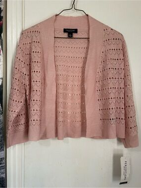 Perceptions Open-Front Pointelle Cardigan Sweater - Light Pink
